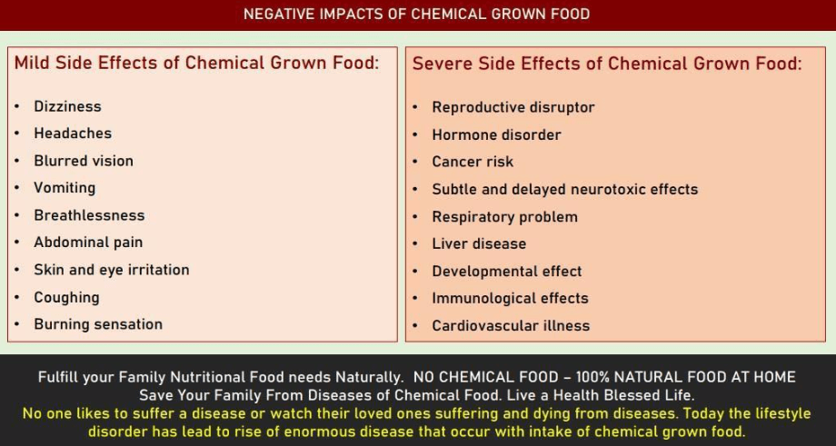 Infographic about potential health concerns associated with chemical and pesticide exposure in food production